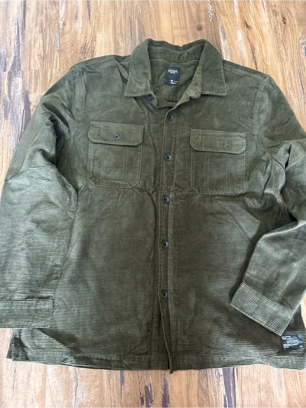 Men's Olive Corduroy Jacket & White Henley Combo